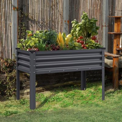 Image showing 8 th Veikous 48 x 24 x 32in. Gray Galvanized Steel Raised Garden Bed with Liner and Drainage Function