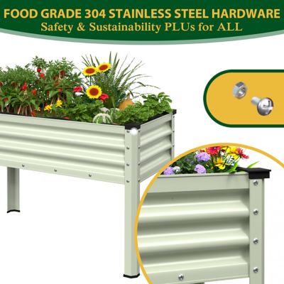 Image showing  48 x 24 x 32 in. Galvanized Steel Raised Garden Bed with Liner and Drainage Function, Light Green