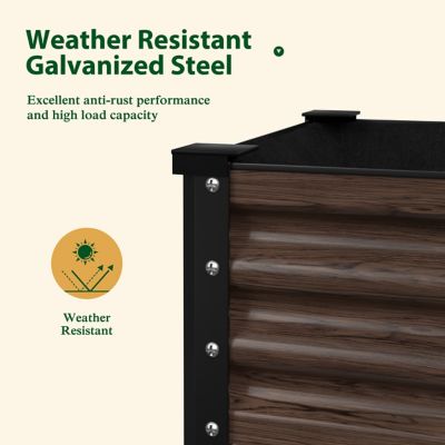 Image showing  48 L x 24 W x 32 H in. Carbonized Galvanized Steel Raised Garden Bed with Liner and Drainage Function