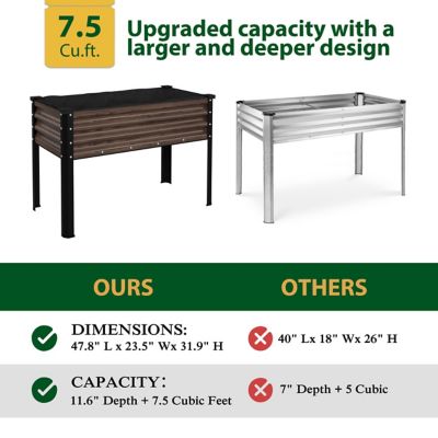 Image showing  48 L x 24 W x 32 H in. Carbonized Galvanized Steel Raised Garden Bed with Liner and Drainage Function