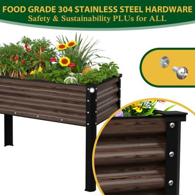 Image showing  48 L x 24 W x 32 H in. Carbonized Galvanized Steel Raised Garden Bed with Liner and Drainage Function