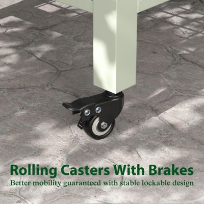 Image showing  Galvanized Steel Raised Garden Bed with Wheels, Liner and Drainage Function, Light Green