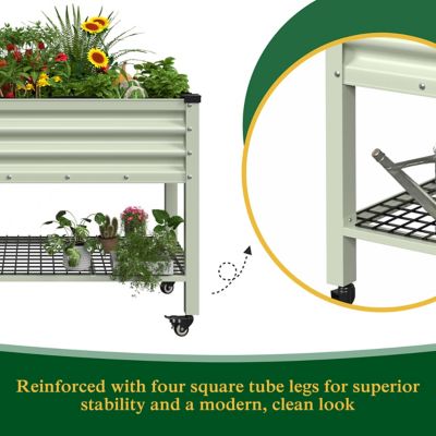 Image showing  Galvanized Steel Raised Garden Bed with Wheels, Liner and Drainage Function, Light Green