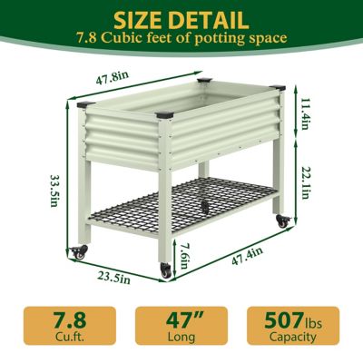 Image showing 7 th Veikous Galvanized Steel Raised Garden Bed with Wheels, Liner and Drainage Function, Light Green
