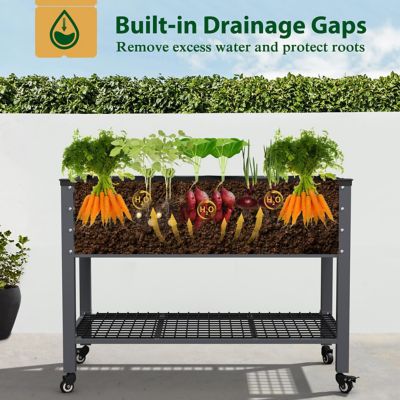 Image showing 5 th Veikous 48 L x 25 W x 34 H in. Gray Galvanized Steel Raised Garden Bed with Lockable Wheels, Liner and Drainage Function