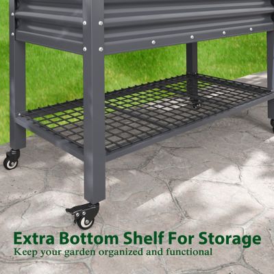 Image showing 8 th Veikous 48 L x 25 W x 34 H in. Gray Galvanized Steel Raised Garden Bed with Lockable Wheels, Liner and Drainage Function