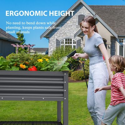 Image showing 9 th Veikous 48 L x 25 W x 34 H in. Gray Galvanized Steel Raised Garden Bed with Lockable Wheels, Liner and Drainage Function