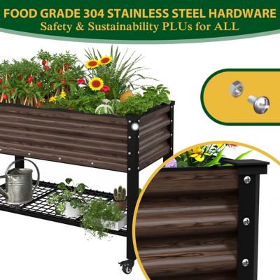 Image showing  Metal Raised Garden Bed with Wheels Elevated Planter Box for Patio, PG0102-SWM3