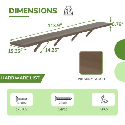 Image showing  113.9 in. Wood Floating Shelf Greenhouse Accessory for Plants Fits All 10 ft. Deep Greenhouse