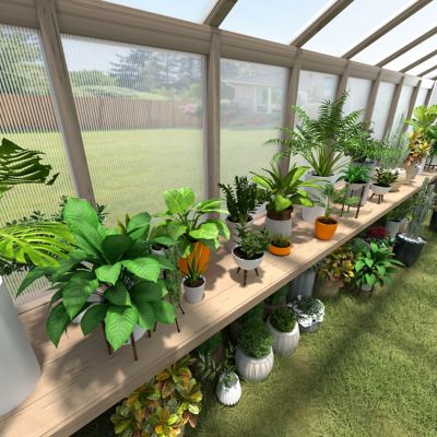 Image showing  184.25 in. Wood Floating Shelf Greenhouse Accessory for Plants Fits All 16 ft. Deep Greenhouse