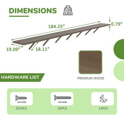 Image showing  184.25 in. Wood Floating Shelf Greenhouse Accessory for Plants Fits All 16 ft. Deep Greenhouse