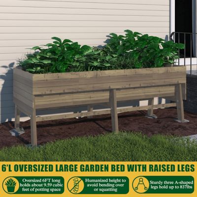 Image showing  71 in. Large Cedar Wood Raised Garden Bed Outdoor with Legs and Liner, Mocha Brown