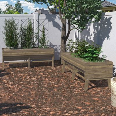 Image showing  71 in. Large Cedar Wood Raised Garden Bed Outdoor with Legs and Liner, Mocha Brown