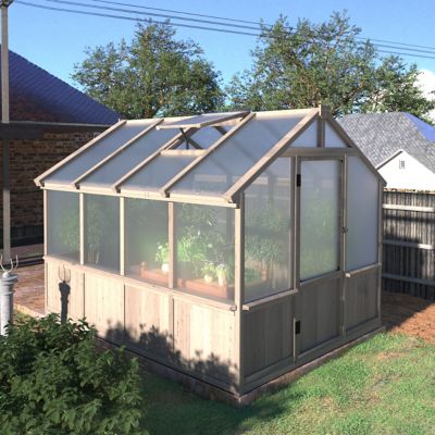Image showing  8 x 8 ft. Wooden Garden Plant Greenhouse for Outdoors with Polycarbonate Panels and Roof Vent