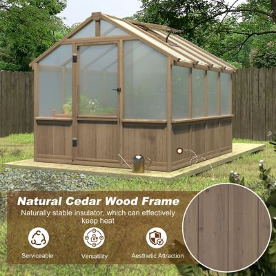 Image showing 6 th Veikous 8 x 8 ft. Wooden Garden Plant Greenhouse for Outdoors with Polycarbonate Panels and Roof Vent