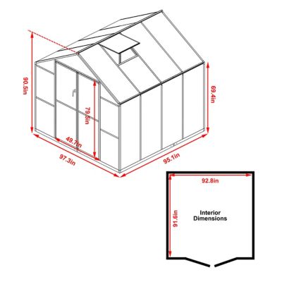 Image showing  8 x 8ft. Polycarbonate Walk-In Greenhouse for Outdoors with Adjustable Roof Vent