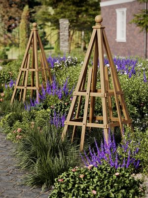 Image showing  38 in. L x 60 in. H Cedar Garden Obelisk Trellis, Golden Brown