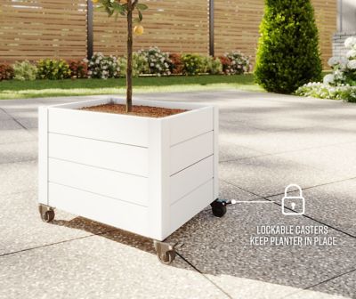 Image showing  Classic 22 L x 18 W x 18 H in. Vinyl Planter with Wheels, White