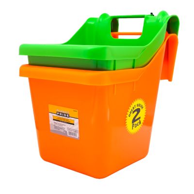 Image showing  16 qt. Hook-Over Livestock Feed Bucket, Orange/Green, 2 pk.