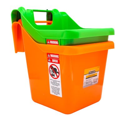 Image showing  16 qt. Hook-Over Livestock Feed Bucket, Orange/Green, 2 pk.