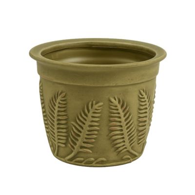 GroundWork Leaves Ceramic Planter, 10 in., Green