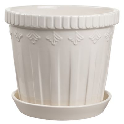 GroundWork Ceramic Planter with Tray, 12 in., White