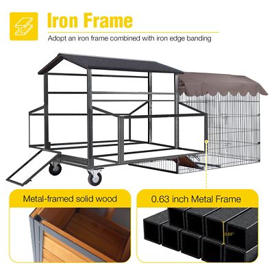 Image showing  Metal Frame Chicken Coop, Wooden Outdoor Large Hen House for 4-6 Chickens