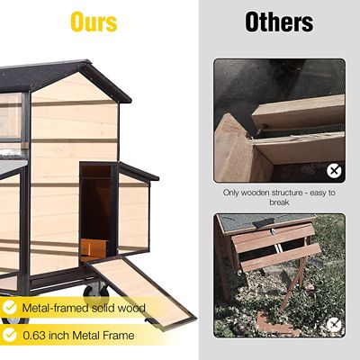 Image showing  Metal Frame Chicken Coop, Wooden Outdoor Large Hen House for 4-6 Chickens