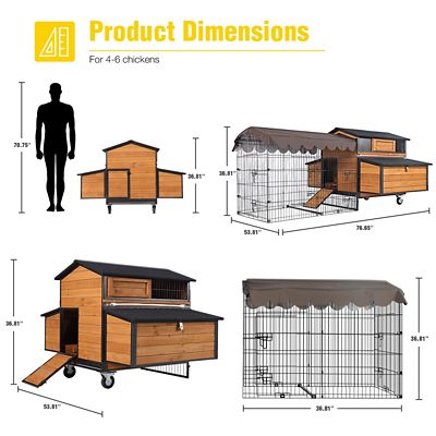 Image showing 6 th Aivituvin Metal Frame Chicken Coop, Wooden Outdoor Large Hen House for 4-6 Chickens