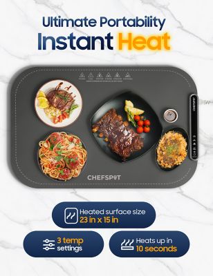 Image showing  Foldable Food Warming Mat, Electric Buffet Warmer with 3 Heat Settings and Auto Shut-Off with Carry Bag, Gray