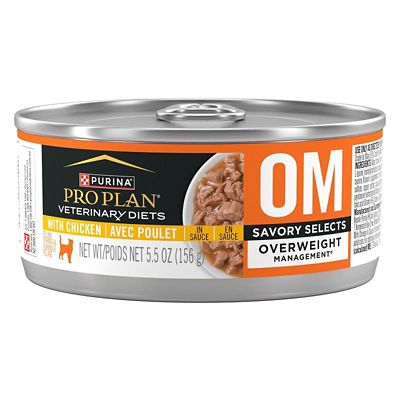 Purina Pro Plan Veterinary Diets OM Overweight Management Savory Selects Chicken in Gravy Wet Cat Food, 5.5 oz., Pack of 24 Cans