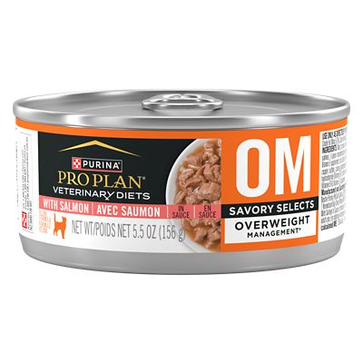 Purina Pro Plan Veterinary Diets OM Overweight Management Savory Selects Salmon in Gravy Wet Cat Food, 5.5 oz., Pack of 24 Cans