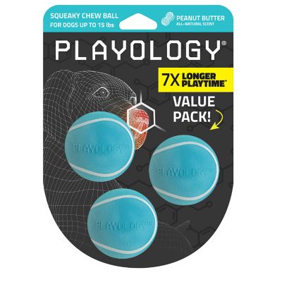 Playology Squeaky Chew Ball Peanut Butter, Small, 3 pk.
