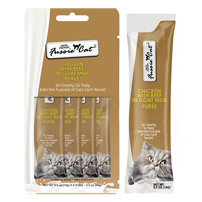 Fussie Cat Chicken & Beef in Goat Milk Puree Cat Lickable Treat, 2 oz.