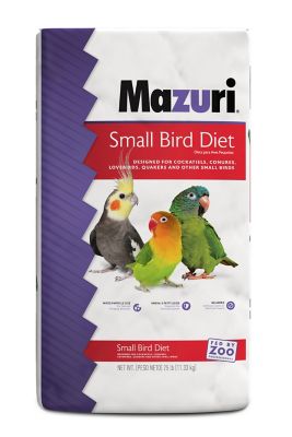 Mazuri Small Bird Food, 25 lb. Bag My entire flock loves it and I trust the food because the Houston Zoo feeds Mazuri to their birds