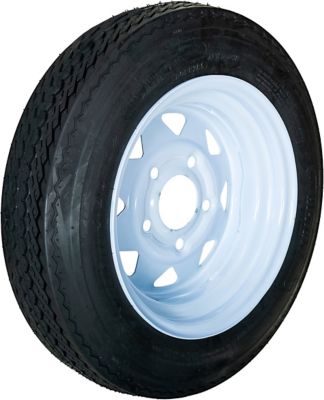 Hi-Run 4.80-12 Trailer Tire, 5-Hole White Spoke Wheel, Load Range B 4PR