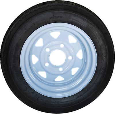 Image showing  4.80-12 Trailer Tire, 5-Hole White Spoke Wheel, Load Range B 4PR