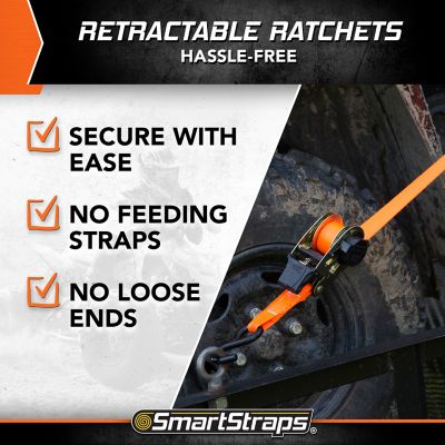 Image showing 6 th SmartStraps 1.25 in. x 10 ft. Retractable Ratchet, 1,000 lb., Orange, 2 pk.