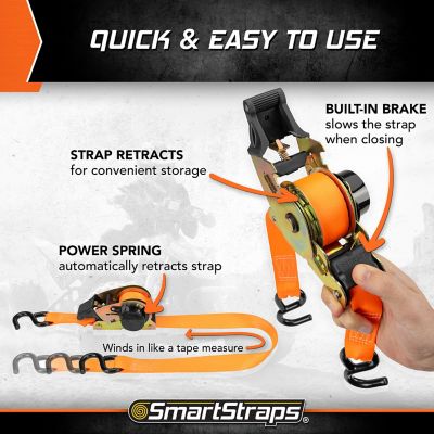 Image showing 7 th SmartStraps 1.25 in. x 10 ft. Retractable Ratchet, 1,000 lb., Orange, 2 pk.