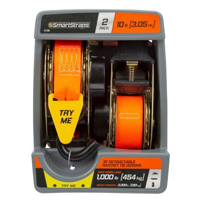 Image showing 9 th SmartStraps 1.25 in. x 10 ft. Retractable Ratchet, 1,000 lb., Orange, 2 pk.