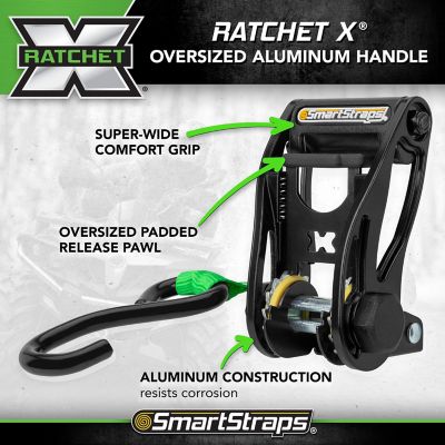 Image showing 5 th SmartStraps 1 in. x 14 ft. Premium RatchetX Tie Down Strap, 500 lb., Green, 4 pk.