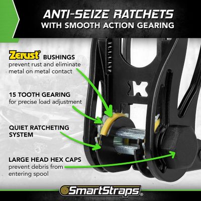 Image showing 6 th SmartStraps 1 in. x 14 ft. Premium RatchetX Tie Down Strap, 500 lb., Green, 4 pk.