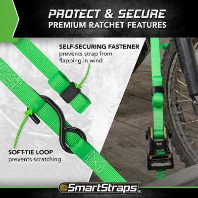 Image showing 7 th SmartStraps 1 in. x 14 ft. Premium RatchetX Tie Down Strap, 500 lb., Green, 4 pk.