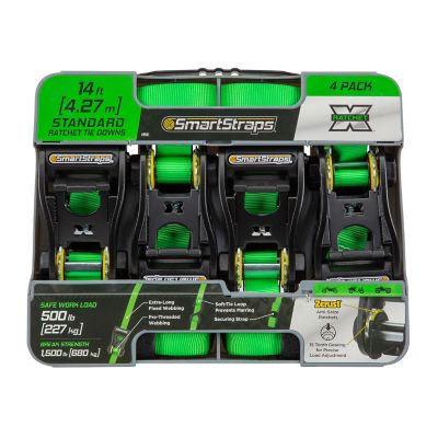 Image showing 9 th SmartStraps 1 in. x 14 ft. Premium RatchetX Tie Down Strap, 500 lb., Green, 4 pk.