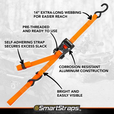 Image showing 7 th SmartStraps 1-1/8 in. x 14 ft. Premium RatchetX Tie Down Strap, 1,000 lb., Orange, 4 pk.