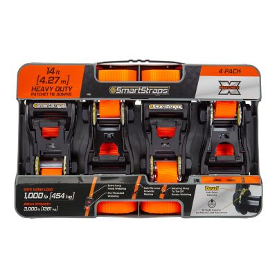 Image showing 9 th SmartStraps 1-1/8 in. x 14 ft. Premium RatchetX Tie Down Strap, 1,000 lb., Orange, 4 pk.