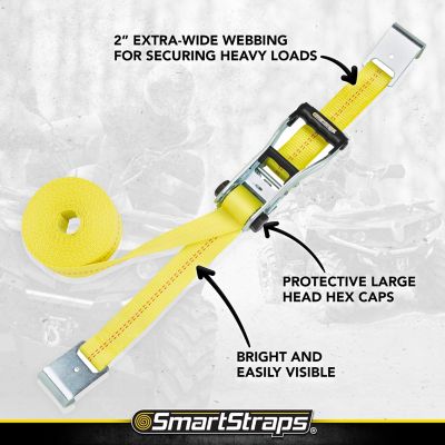 Image showing 5 th SmartStraps 2 in. x 27 ft. Ratchet Tie Down Strap with Flat Hook, 3,333 lb., Yellow