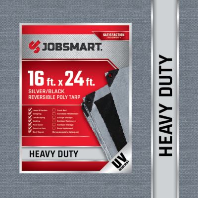 JobSmart 16 ft. x 24 ft. Heavy-Duty Reversible Poly Tarp, Black/Silver Outstanding tarp