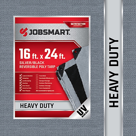 JobSmart 16 ft. x 24 ft. Heavy-Duty Reversible Poly Tarp, Black/Silver