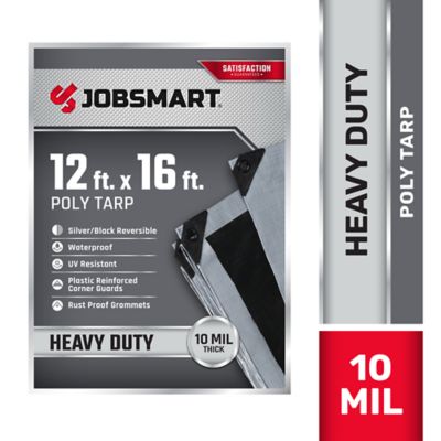 JobSmart 12 ft. x 16 ft. Heavy-Duty Reversible Poly Tarp, Black/Silver